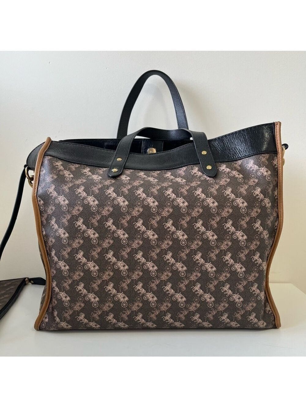 Coach Field Tote Bag 40 With Horse And Carriage Print And Varsity Stripe - Picture 7 of 16